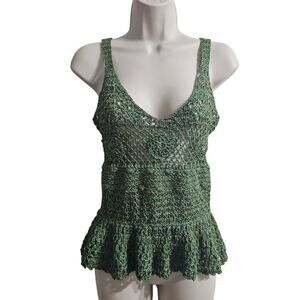 ZARA Crochet Peplum Tank Green Size S NWT